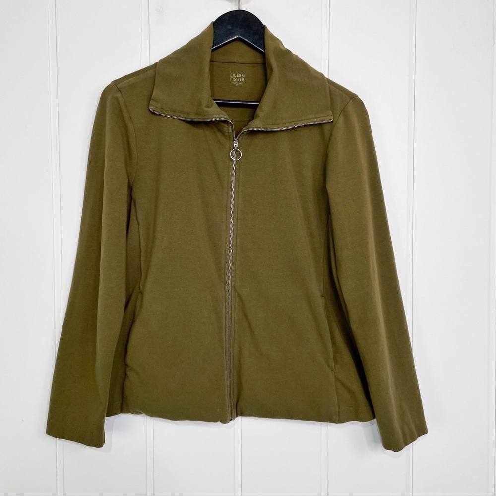 Eileen Fisher Army Green Zip Up Jacket Small